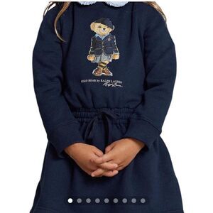 POLO RALPH LAUREN Girls Navy Polo Bear Fleece Dress Size XL (16)